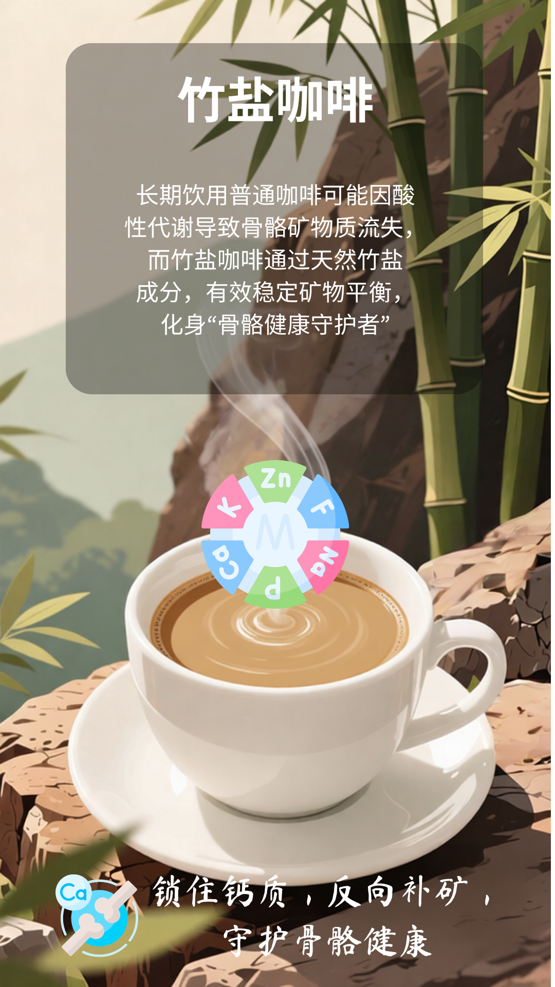 竹盐咖啡：锁住钙质，反向补矿，守护骨骼健康