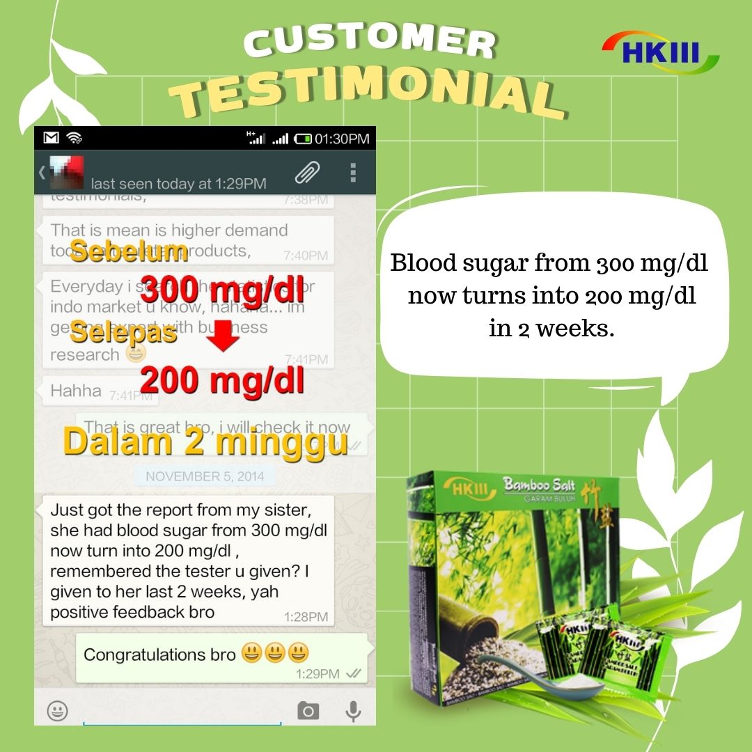 blood sugar drop from 300 to 200 after taking hk3 bamboo salt